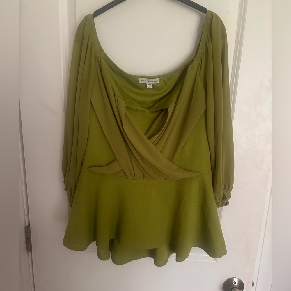 Lime Green Drape Neck Blouse Size 2XL